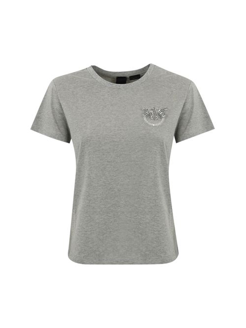 T-shirt con ricamo gioiello Nambrone in cotone grigio PINKO | 103320 A24EI42